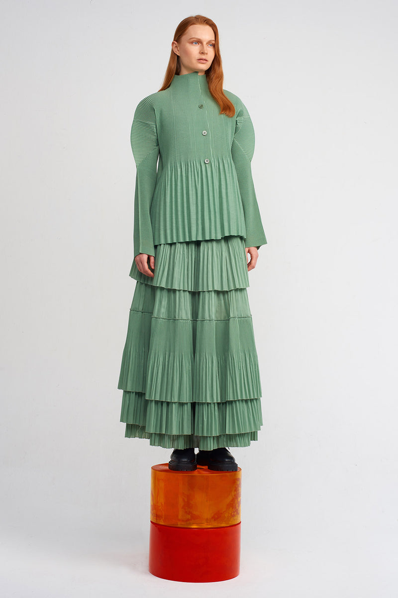 Nu Fine Pleated Long Collar Jacket Green