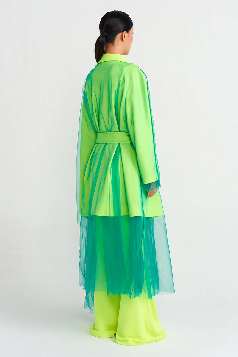 Nu Single Sleeve Poncho, Waist Tie Jacket Green