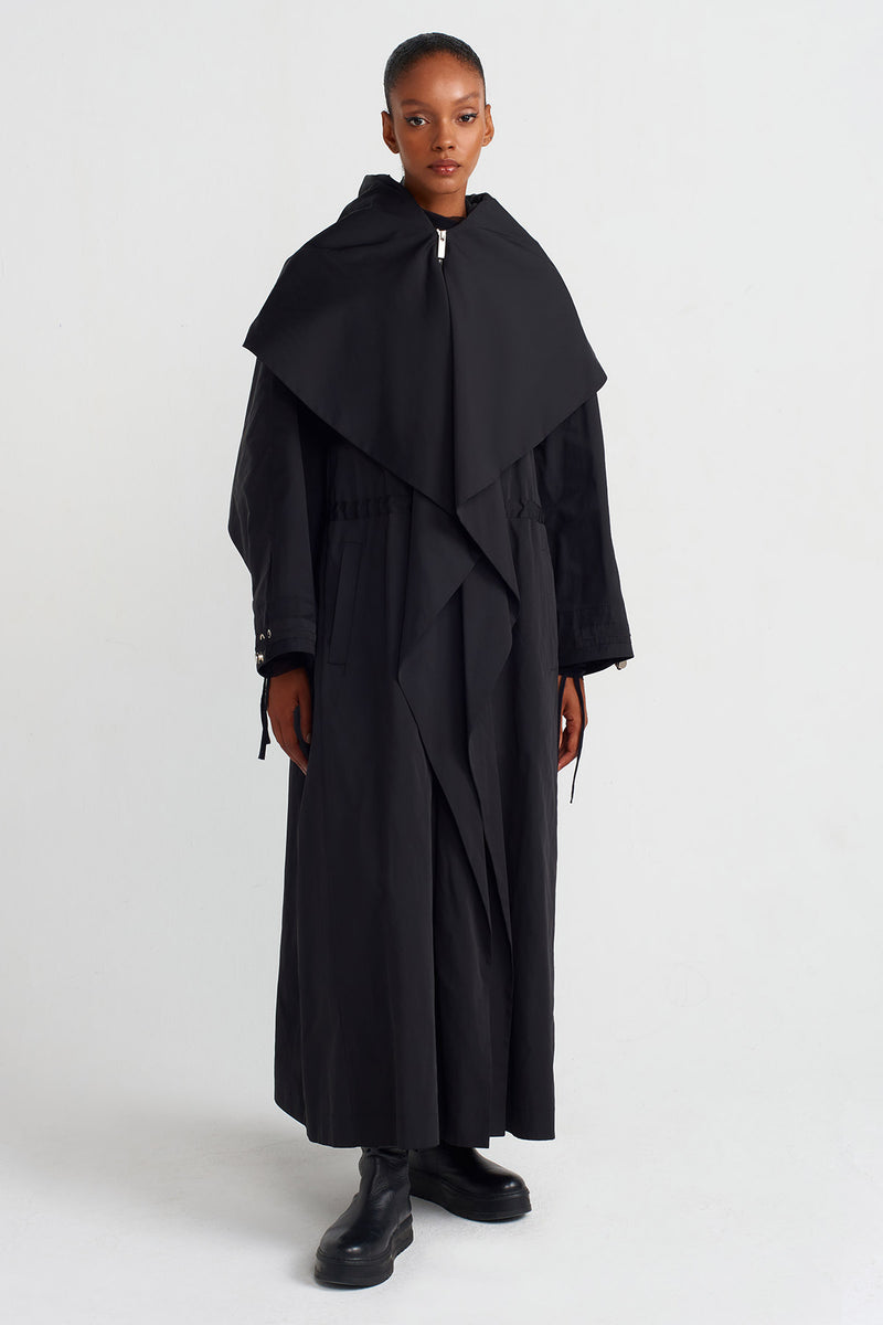 NU Hooded Long Raincoat Black