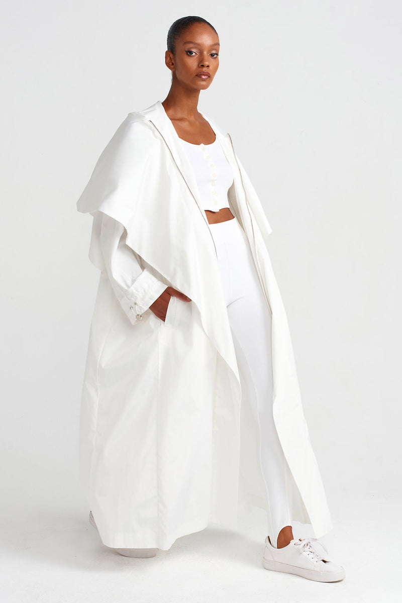 NU Hooded Long Raincoat Off White