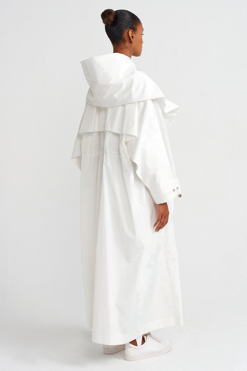 NU Hooded Long Raincoat Off White