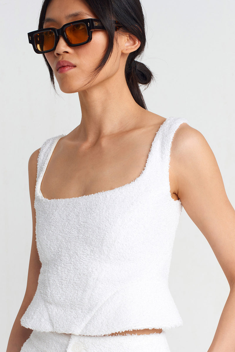 Nu Towel Fabric Bustier Blouse Off White