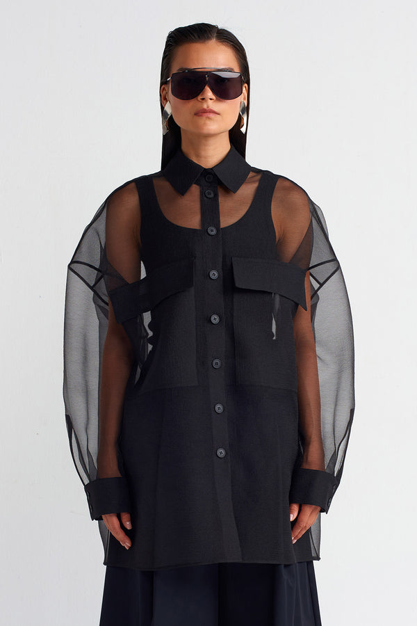 NU Oversized Organza Shirt Black