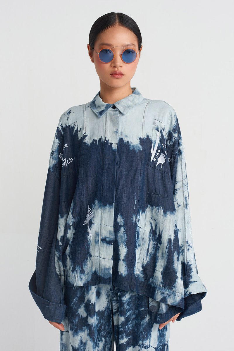 Nu Embroidered Batik Shirt Marine Blue