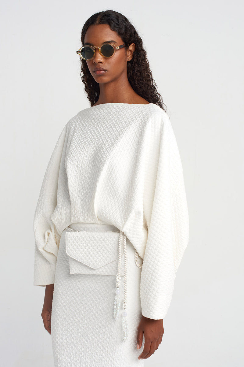 Nu Quilted Long-Sleeve Blouse Off White