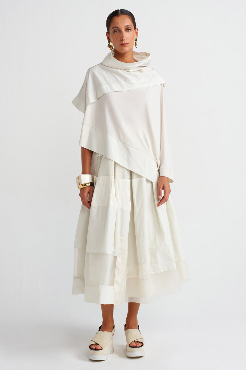 NU Organza And Taffeta Striped Asymmetrical Blouse Ecru