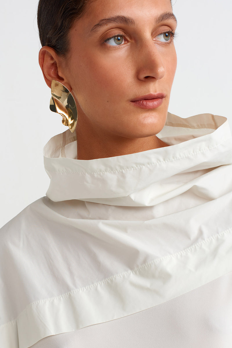 NU Organza And Taffeta Striped Asymmetrical Blouse Ecru