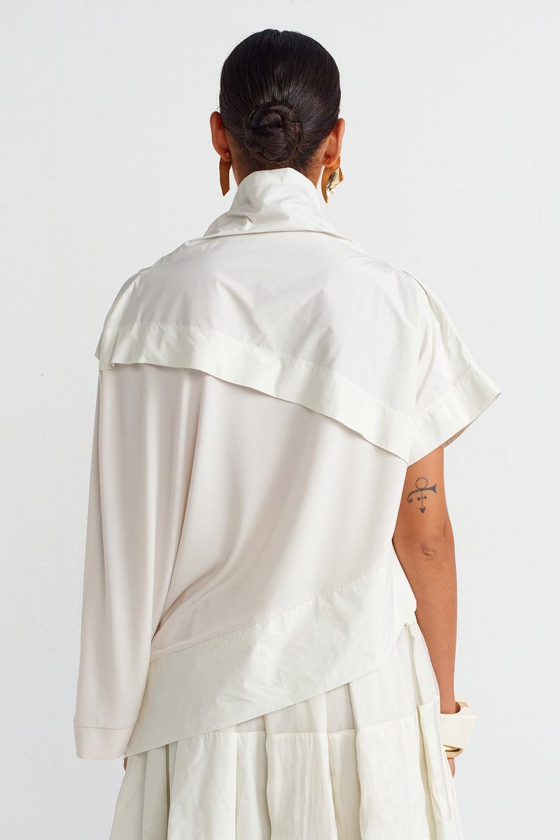 NU Organza And Taffeta Striped Asymmetrical Blouse Ecru