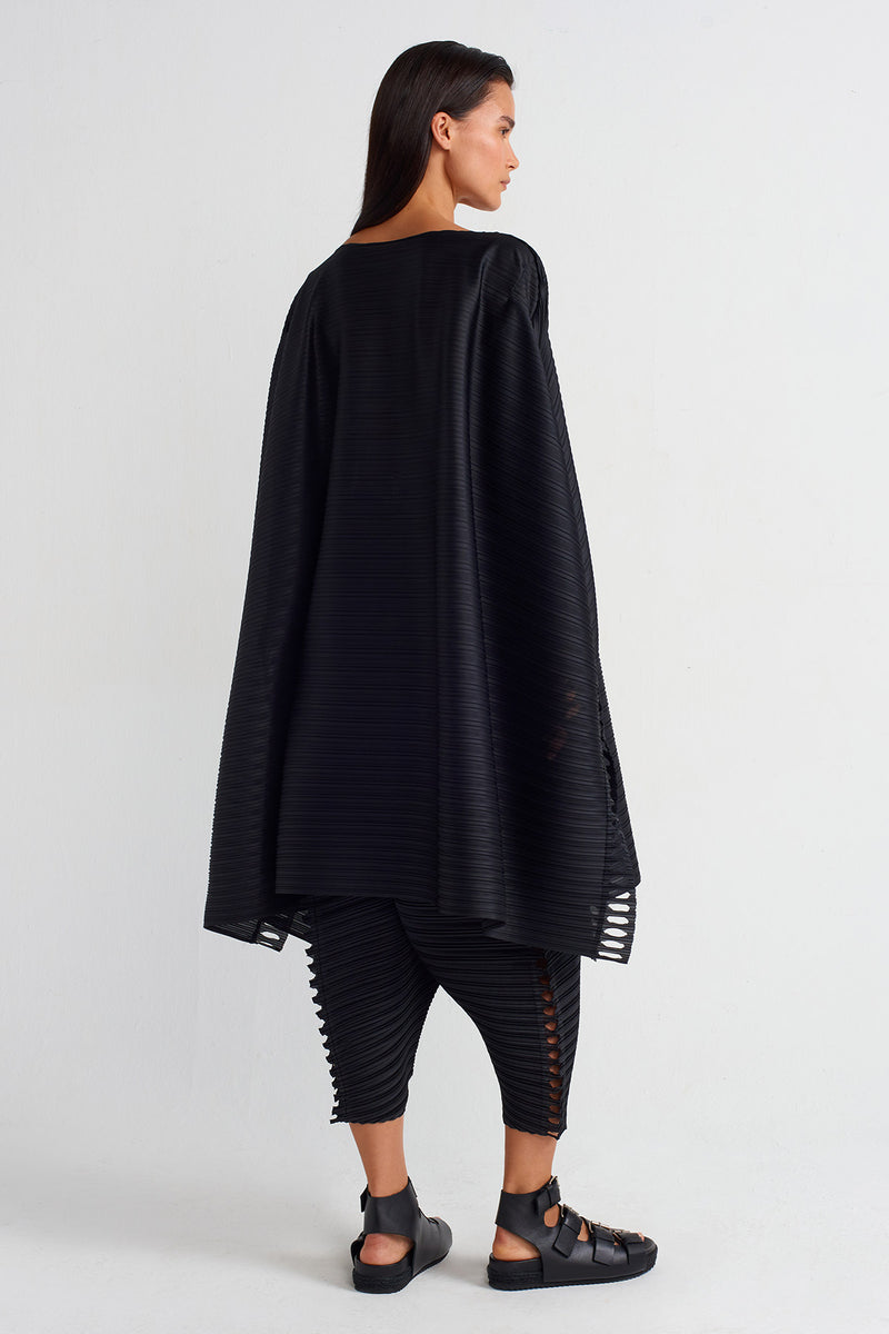 NU Side Slit Pleated Blouse Black