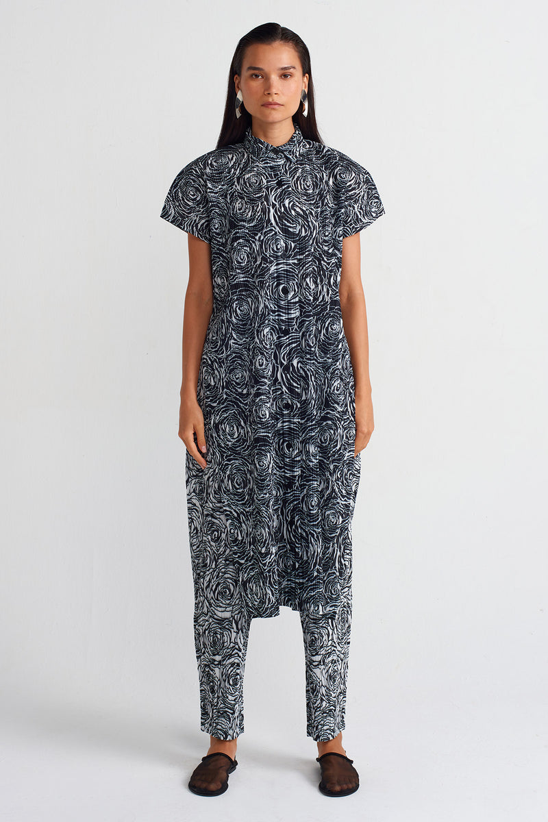 NU Printed Pleated Long Shirt Multi Color