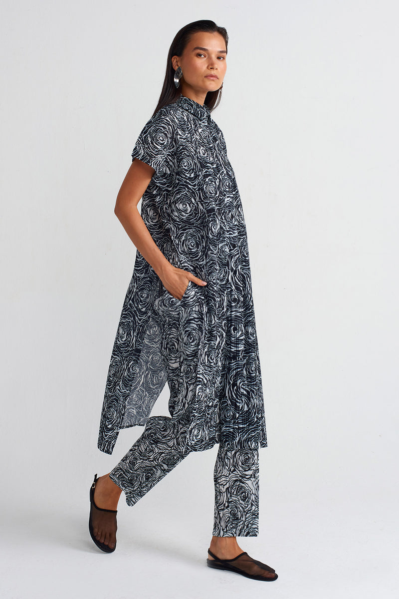 NU Printed Pleated Long Shirt Multi Color