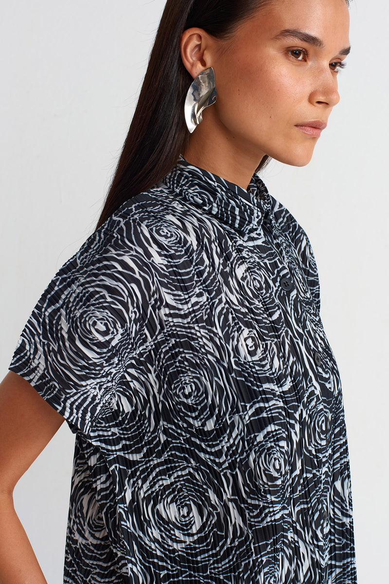 NU Printed Pleated Long Shirt Multi Color