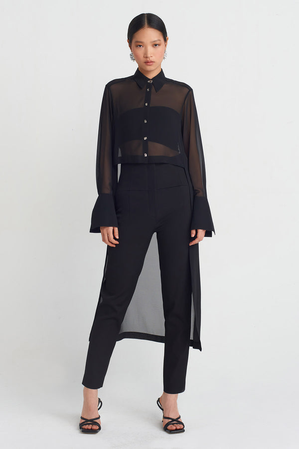 Nu Back-Lengthened Chiffon Shirt Black