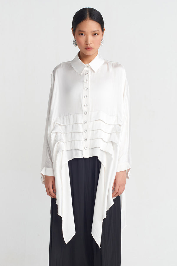 Nu Layered Detail Satin Shirt Off White