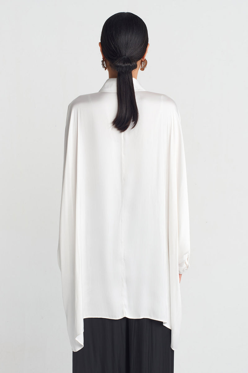 Nu Layered Detail Satin Shirt Off White