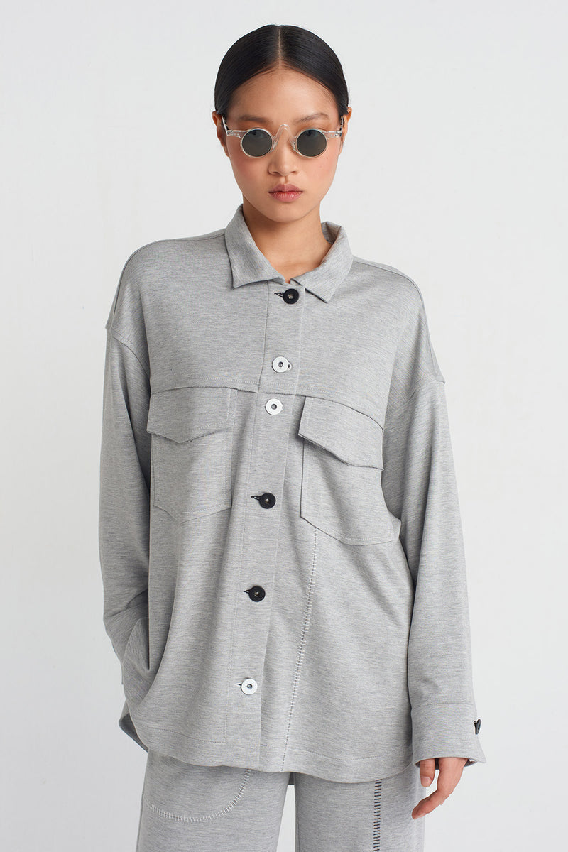 Nu Stitched Detail Shirt Grey Melange