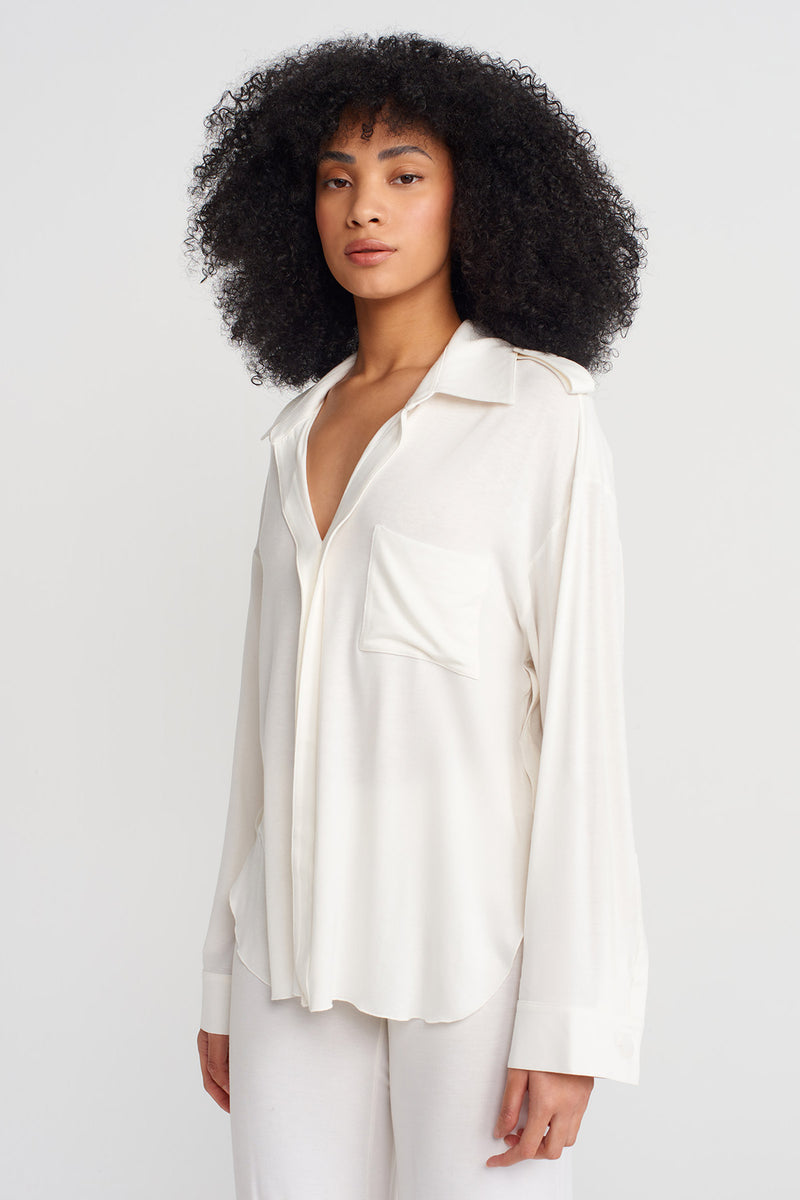 NU V Shirt Collar Blouse Off White