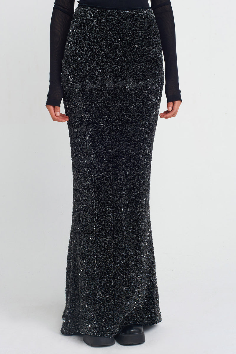 Nu Sequin Fish Tail Skirt Black