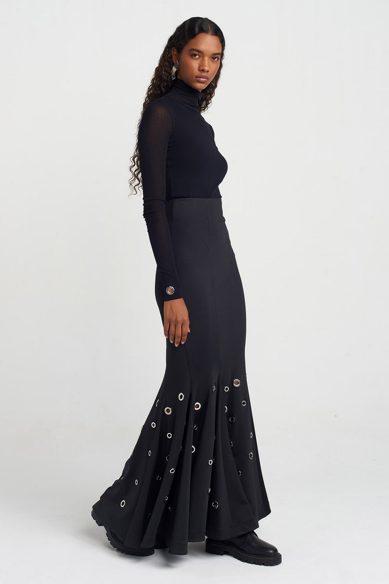 Nu Eyelet Detail Mermaid Skirt Black