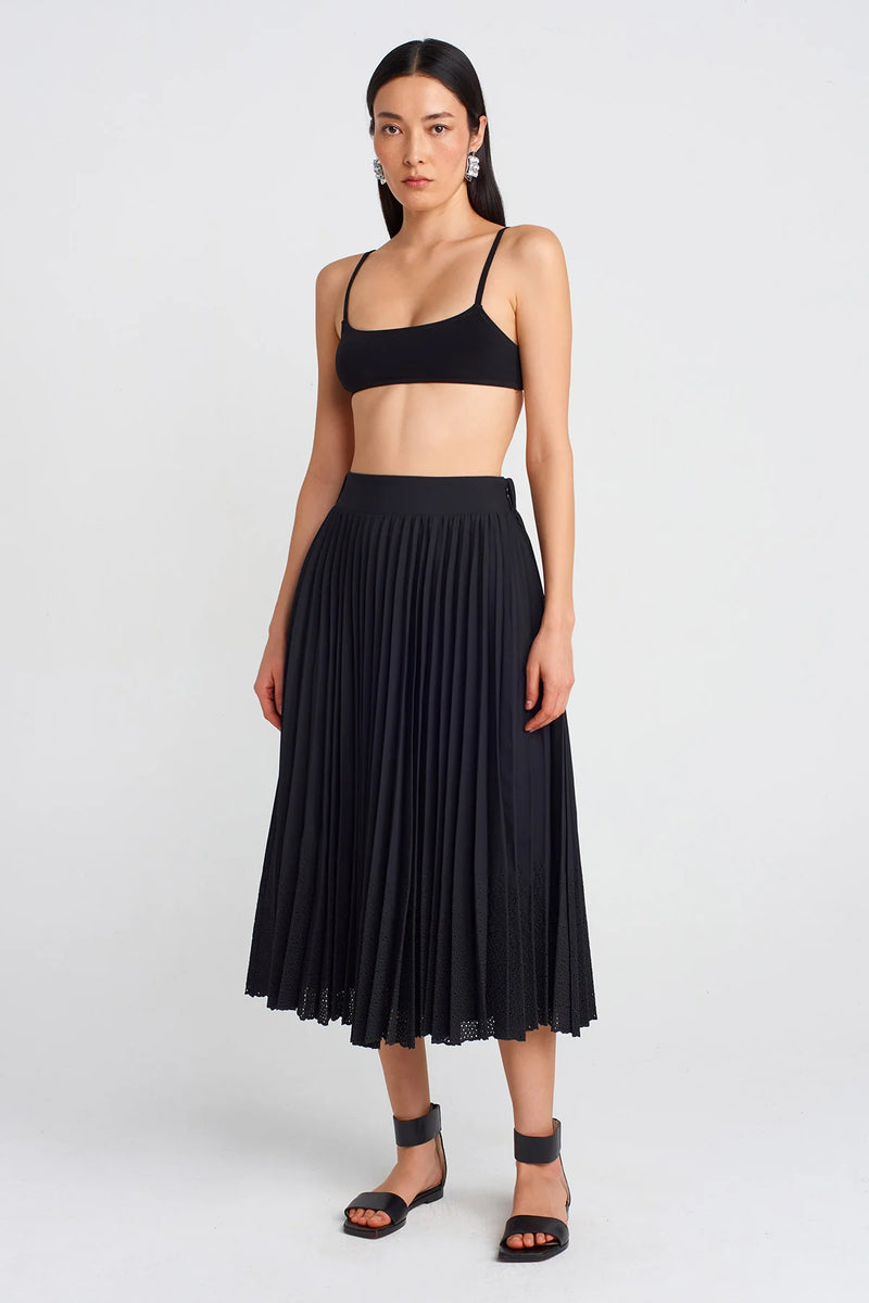 NU Pleated Lace Skirt Black