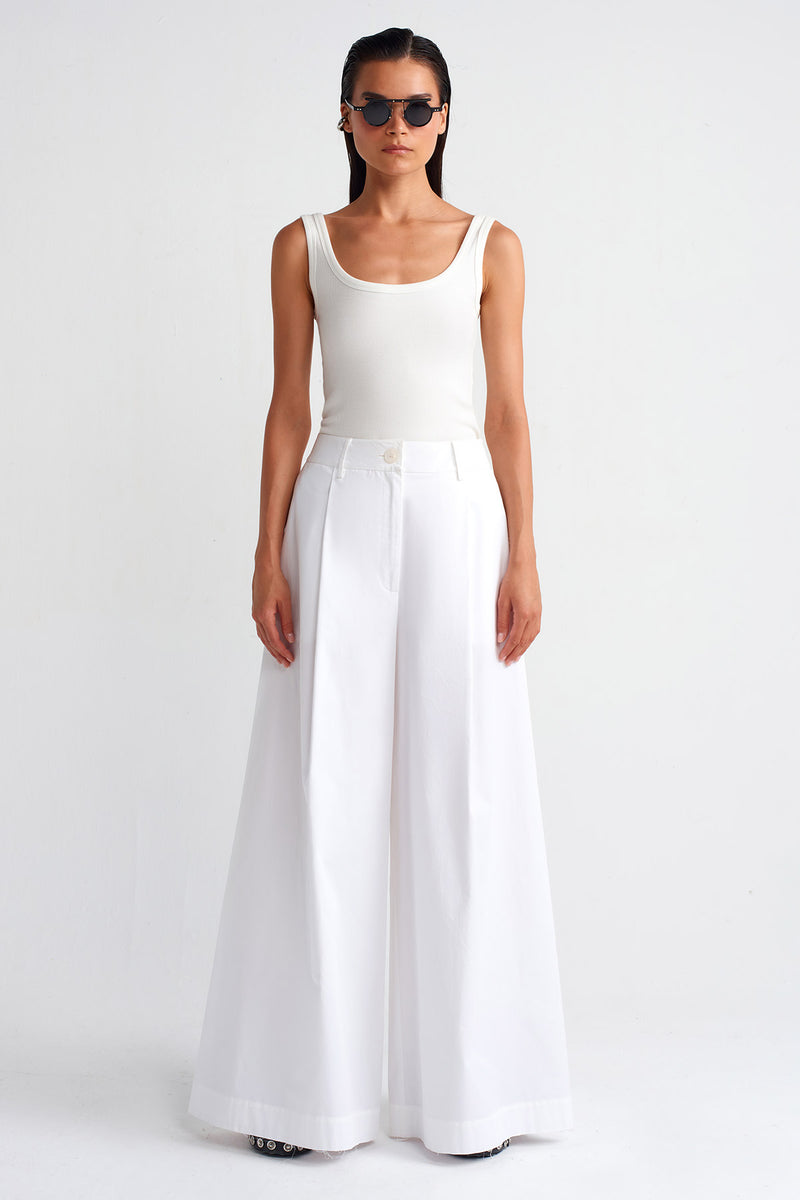 NU Wide-Leg Poplin Trousers Off White