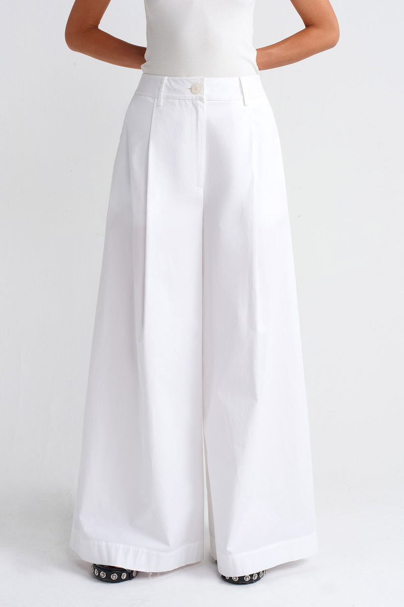 NU Wide-Leg Poplin Trousers Off White