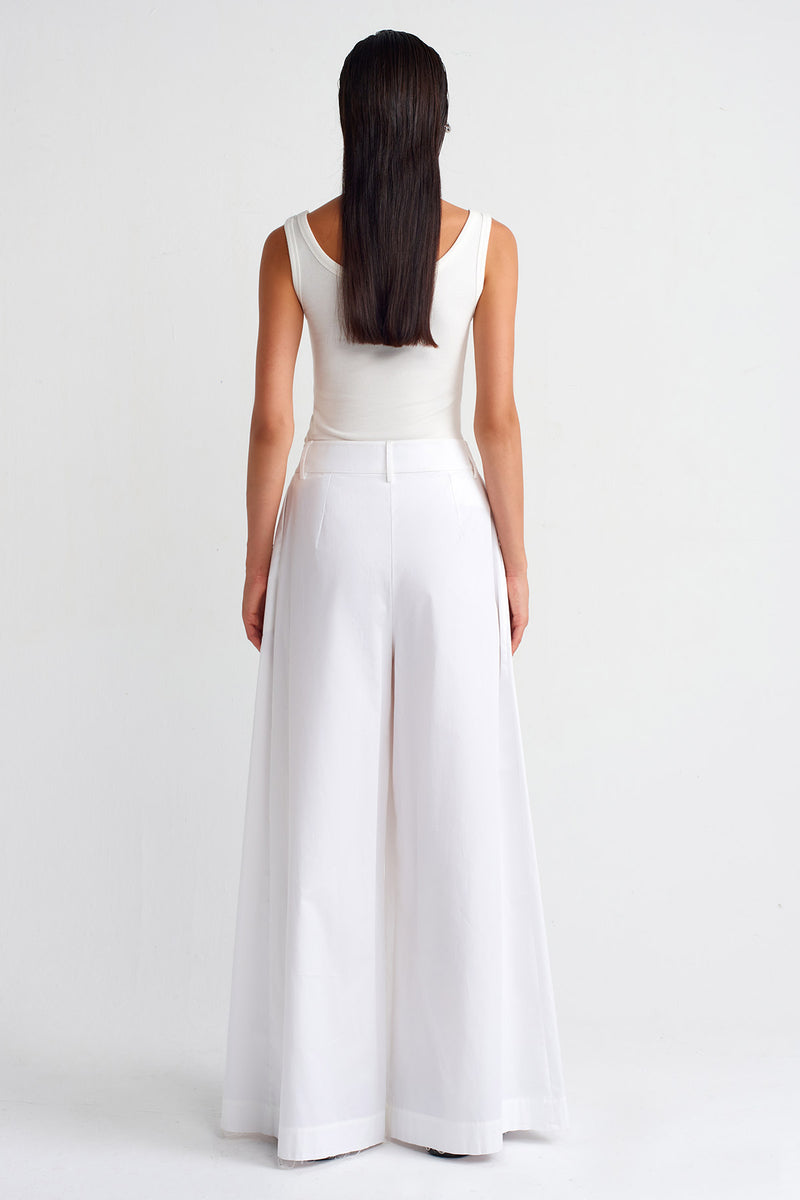 NU Wide-Leg Poplin Trousers Off White