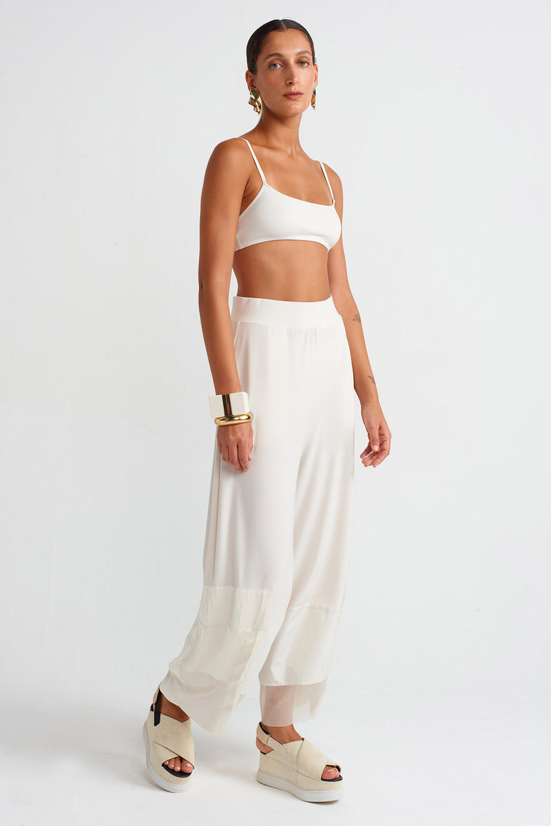 NU Organza And Taffeta Striped Jersey Trousers Ecru