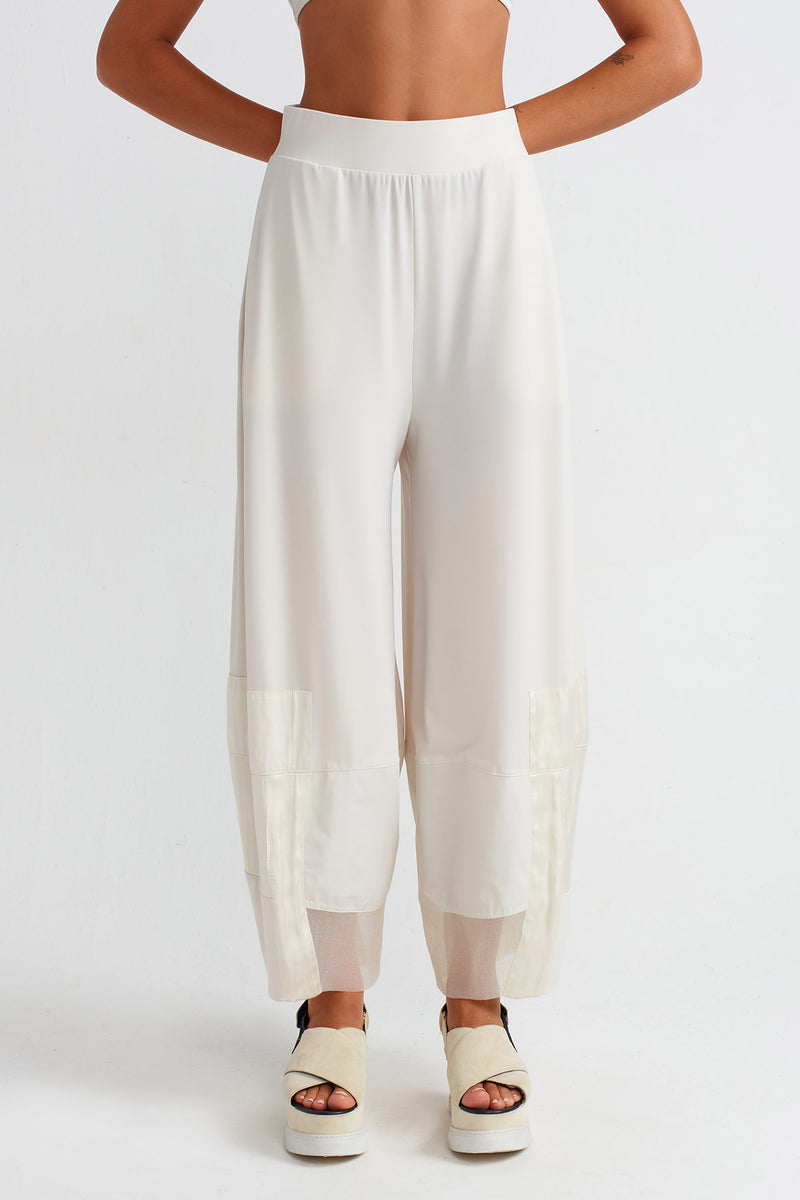 NU Organza And Taffeta Striped Jersey Trousers Ecru