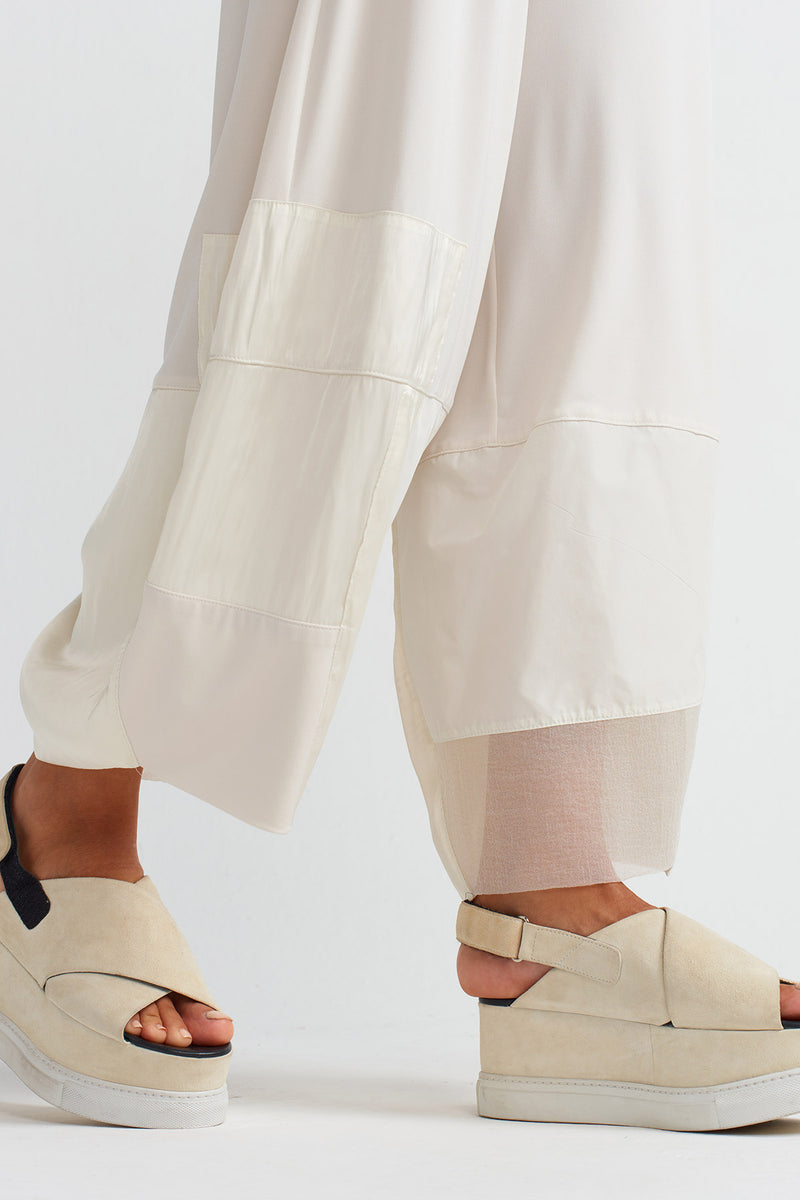 NU Organza And Taffeta Striped Jersey Trousers Ecru