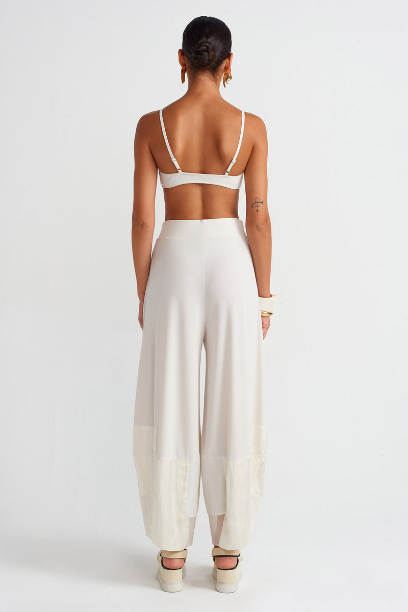 NU Organza And Taffeta Striped Jersey Trousers Ecru