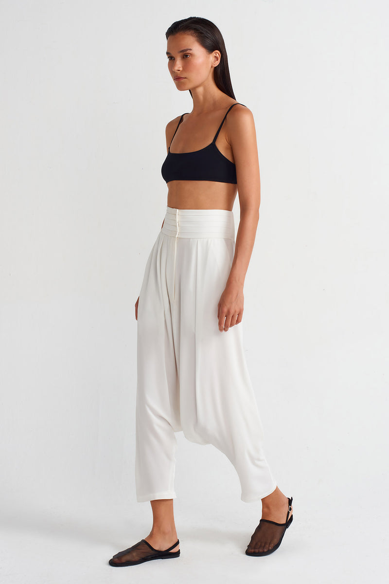 NU High-Waisted Elegant Chiffon Harem Pants Off White