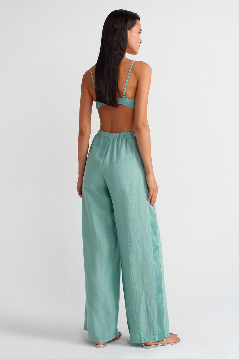 NU Linen Satin Stripe Pants Turquoise
