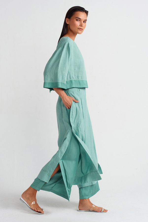 NU Satin Lined Linen Pants Turquoise