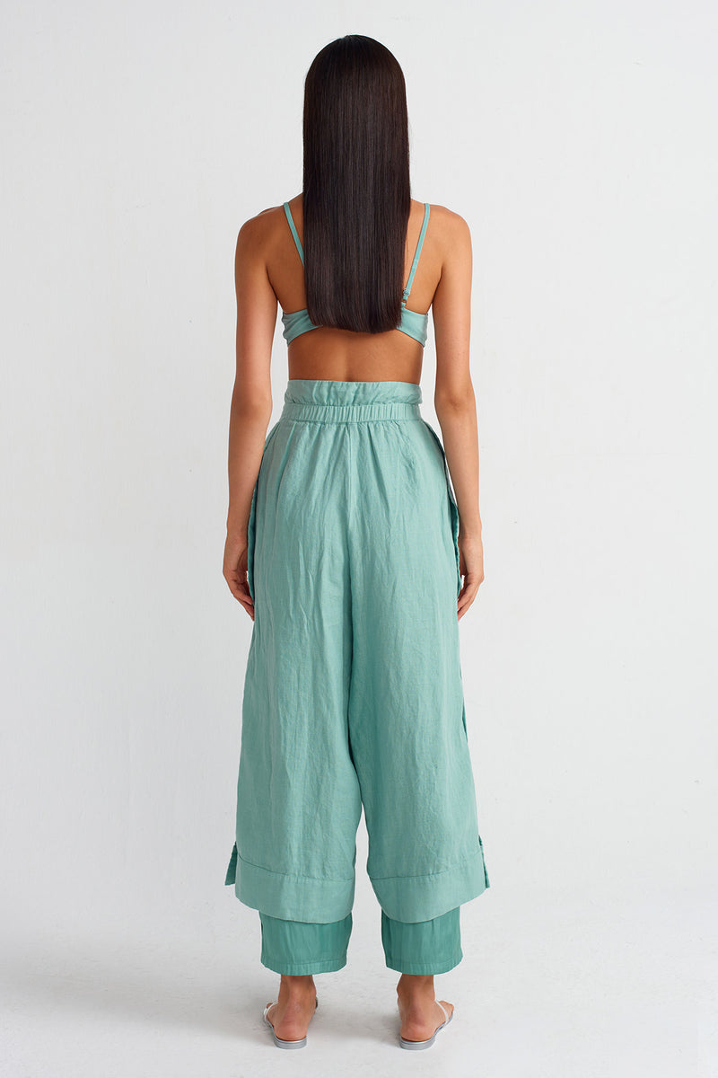NU Satin Lined Linen Pants Turquoise