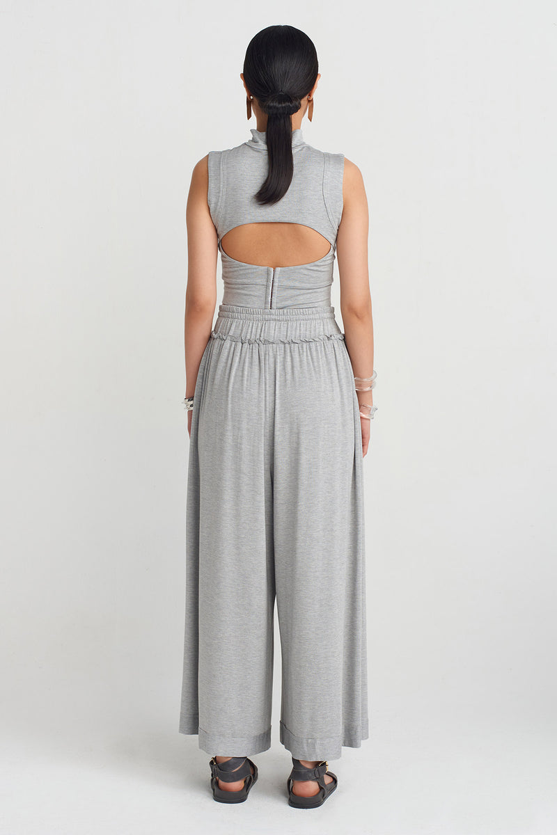 Nu High-Waisted Wide Leg Pants Grey Melange