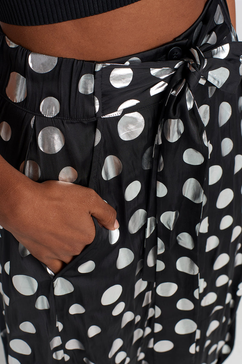 NU Printed Satin Pants Black - Silver