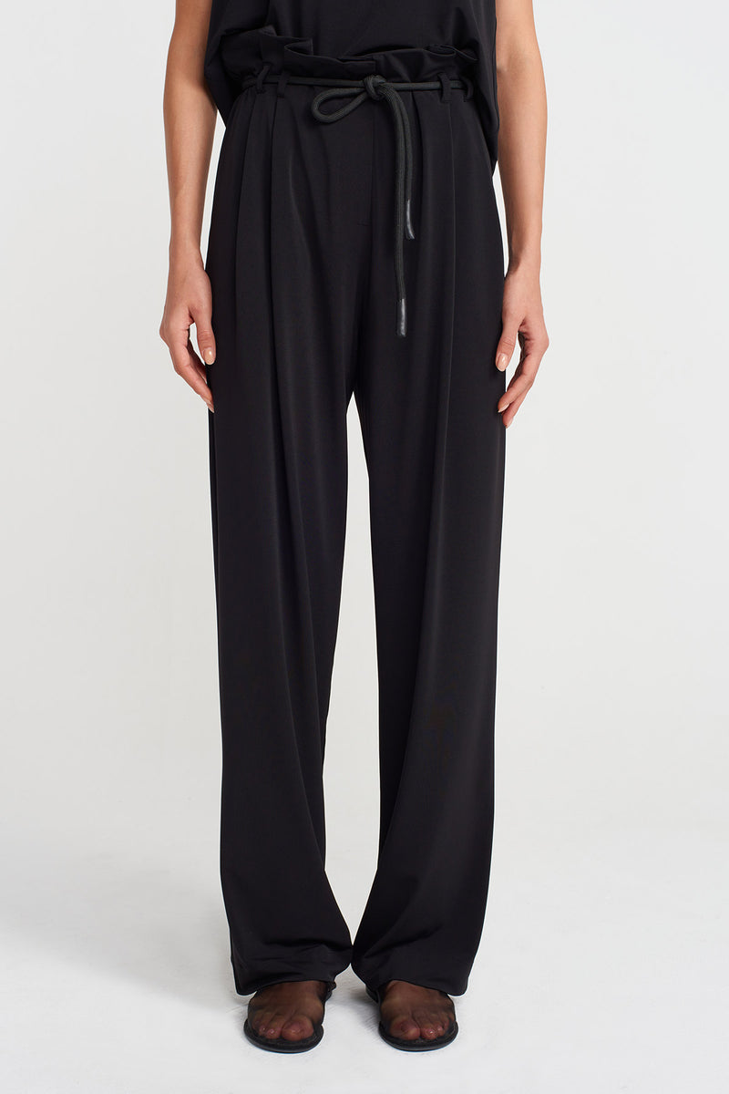 NU Lace-Up High Waist Jersey Pants Black