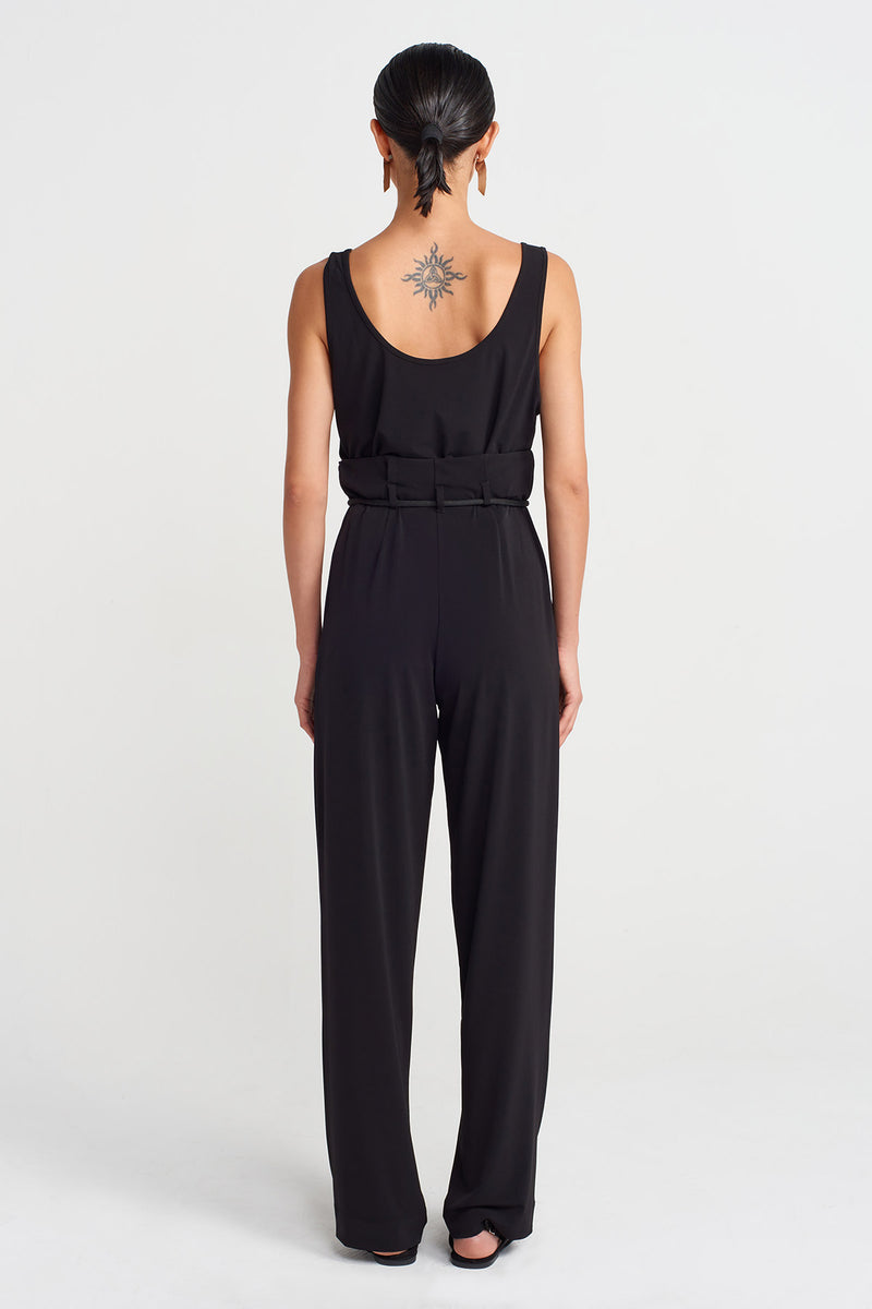 NU Lace-Up High Waist Jersey Pants Black