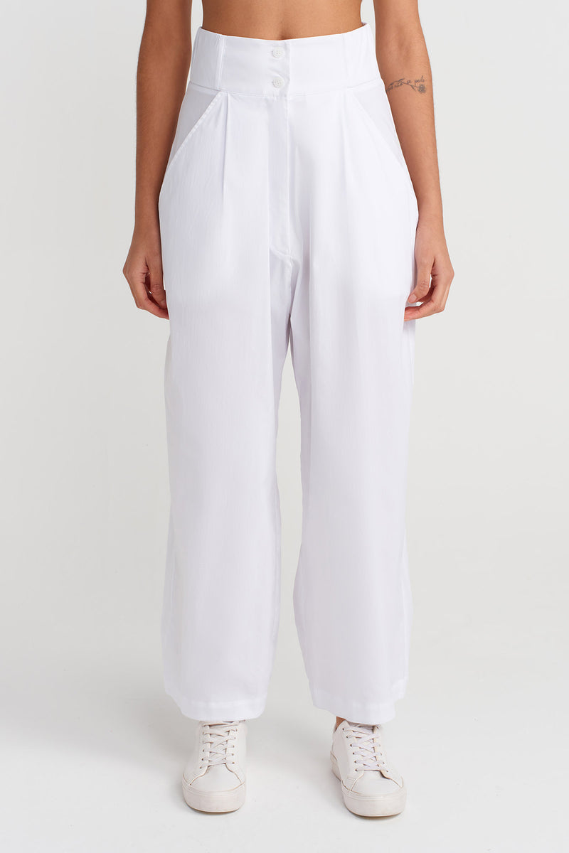 NU High-Waisted Poplin Trousers Off White