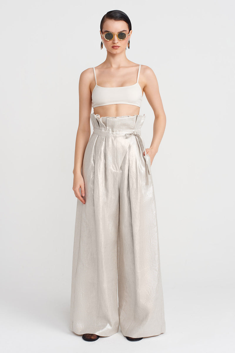 NU Pleated Wide-Leg Trousers Silver