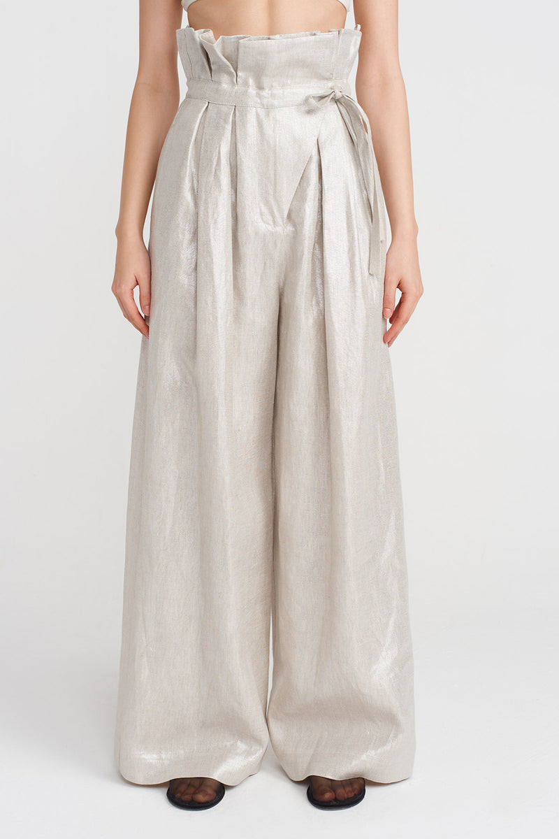 NU Pleated Wide-Leg Trousers Silver