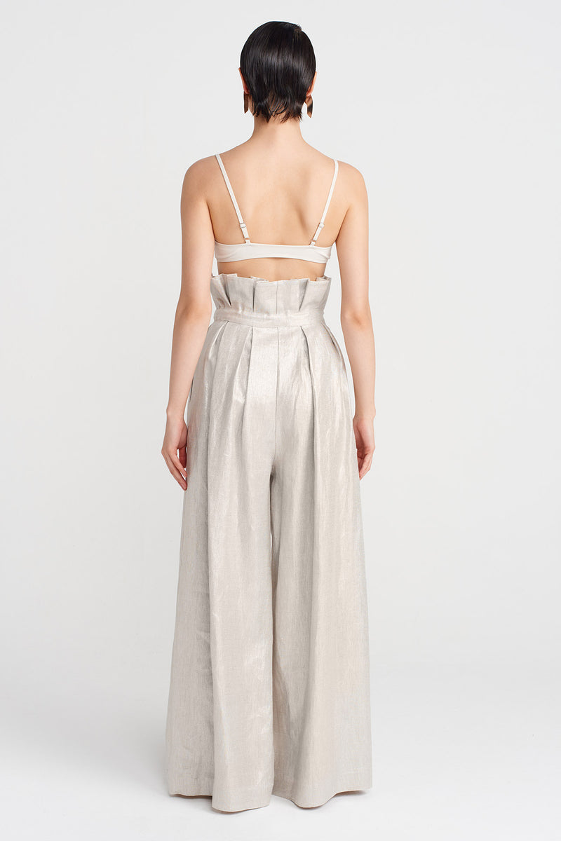 NU Pleated Wide-Leg Trousers Silver