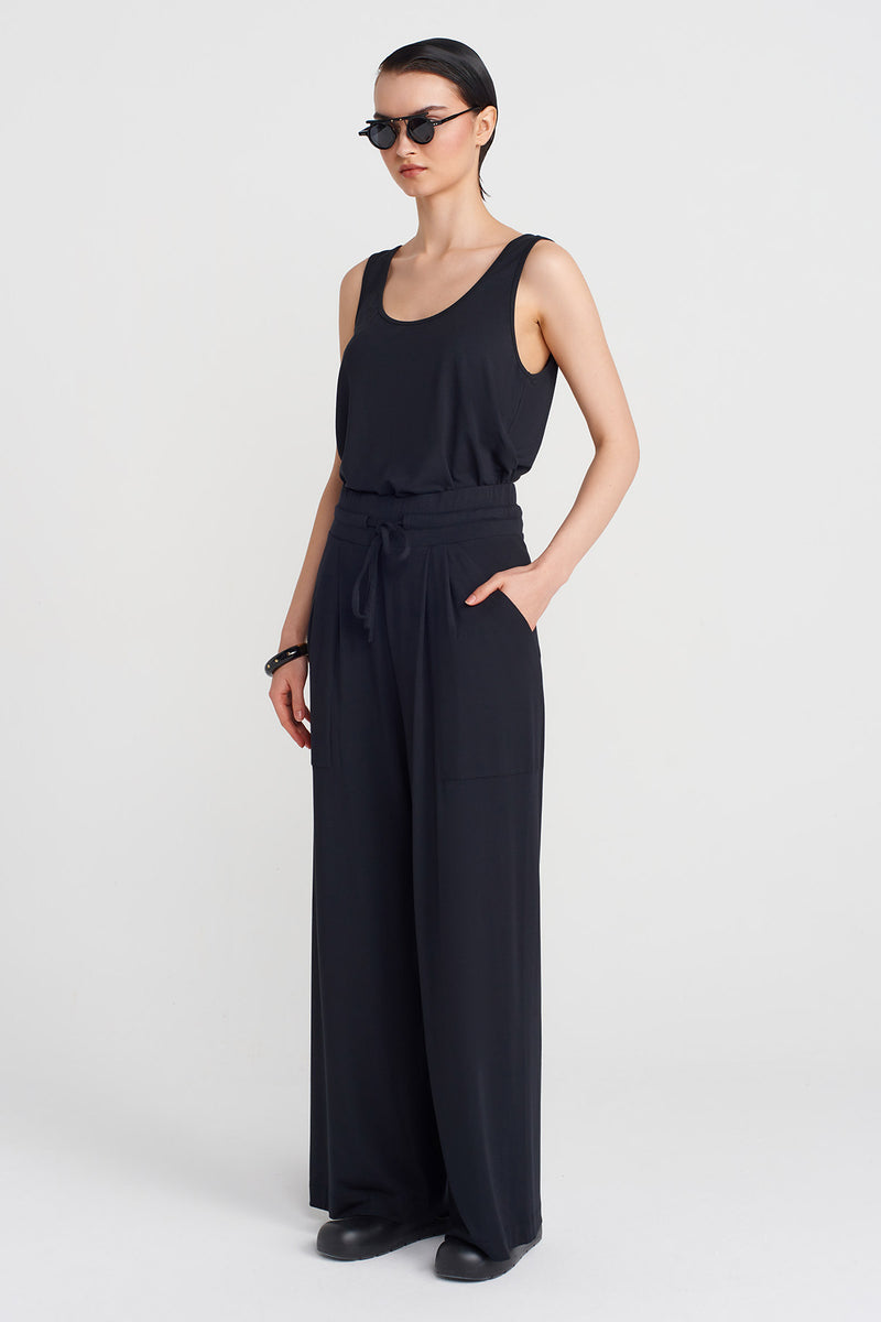 NU Drawstring High-Waisted Trousers Black