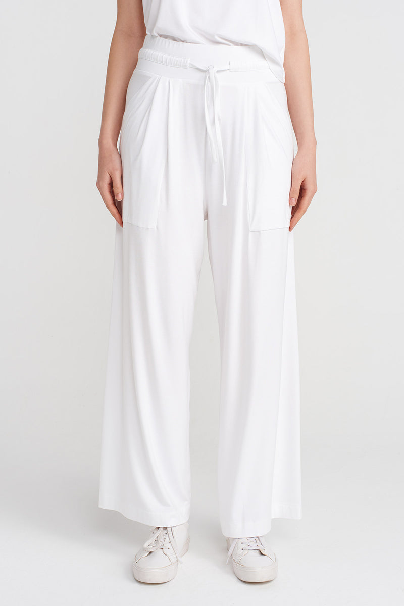 NU Drawstring High-Waisted Trousers Off White