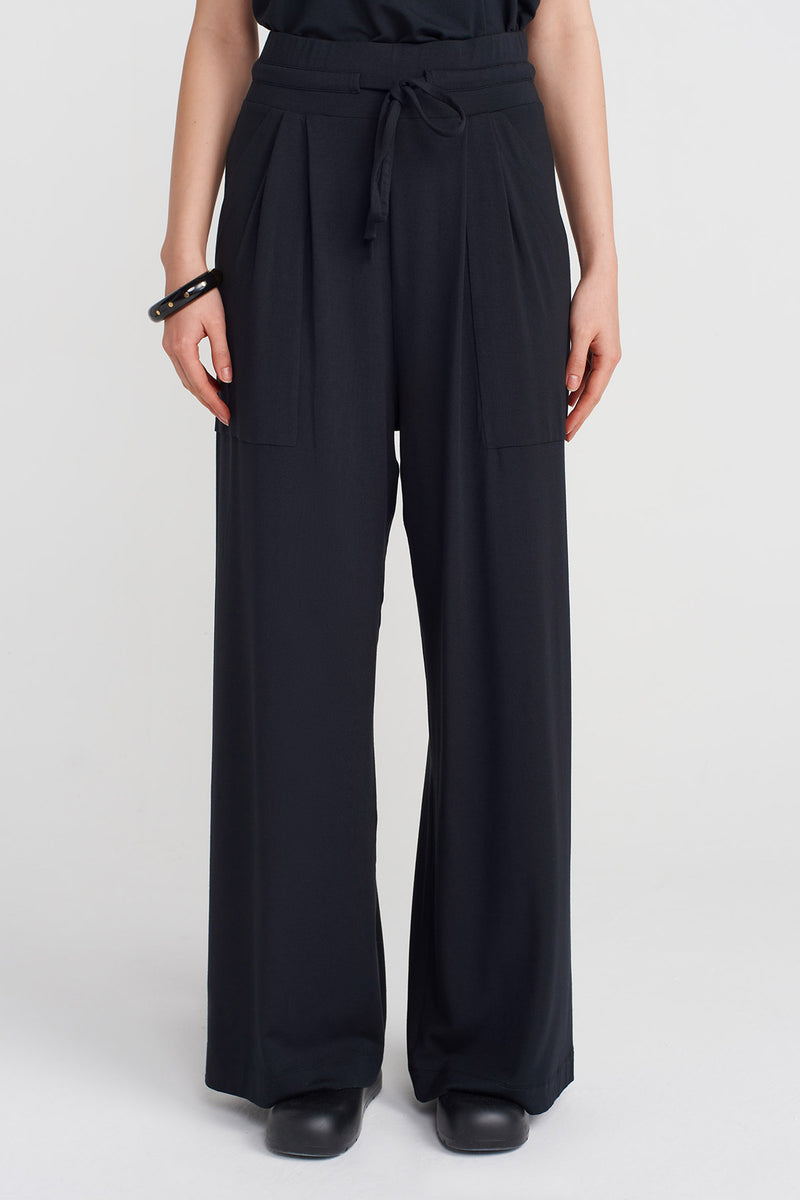 NU Drawstring High-Waisted Trousers Black