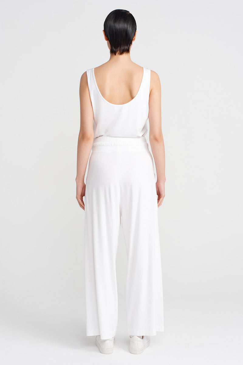 NU Drawstring High-Waisted Trousers Off White