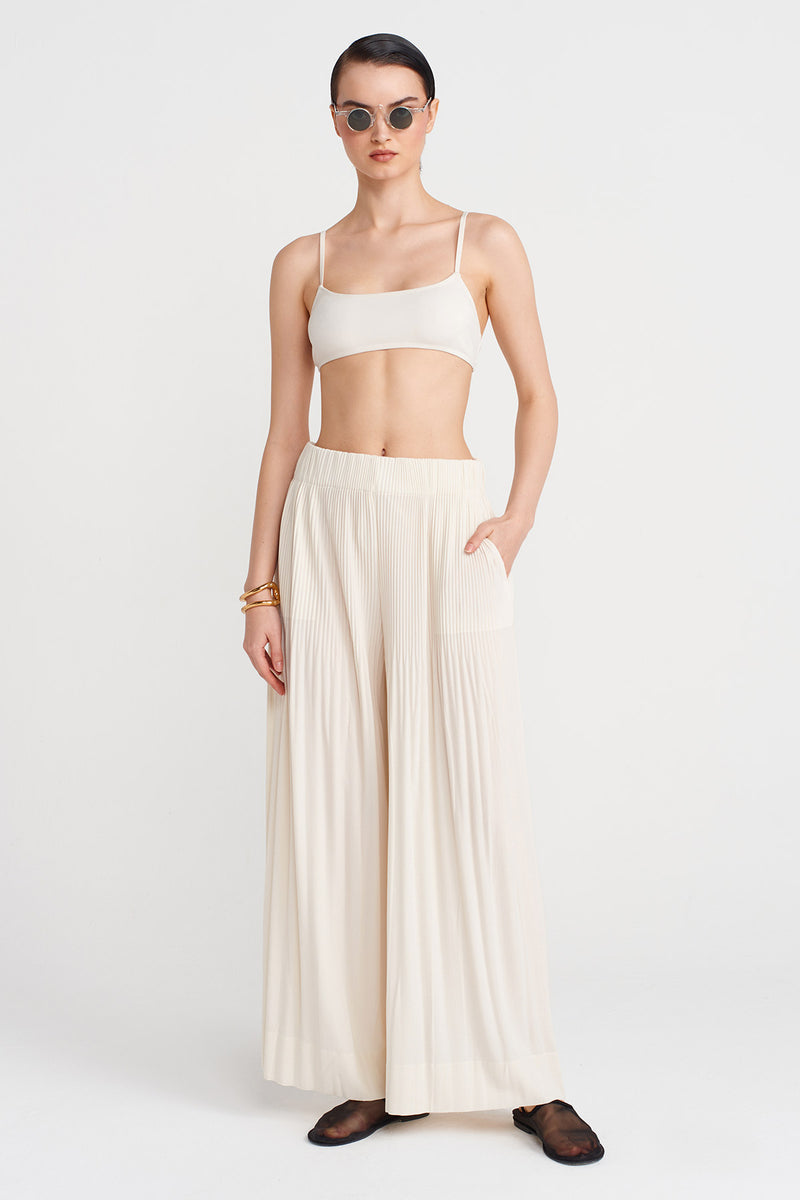 NU Wide Pleated Trousers Ecru