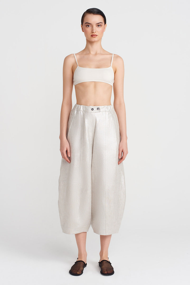 NU Coated Fabric Wide-Leg Trousers Silver