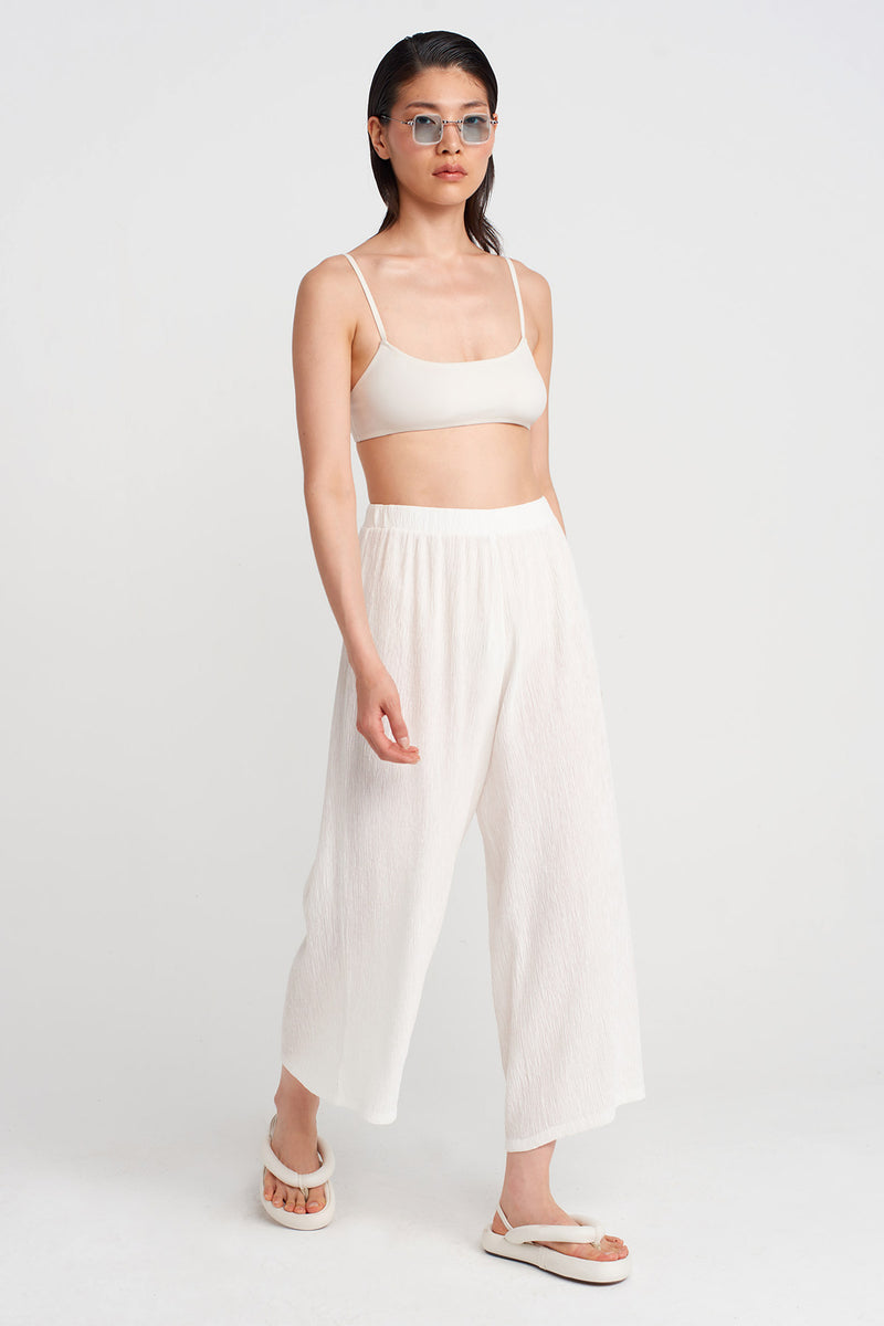 NU Wide Crinkle Trousers Off White